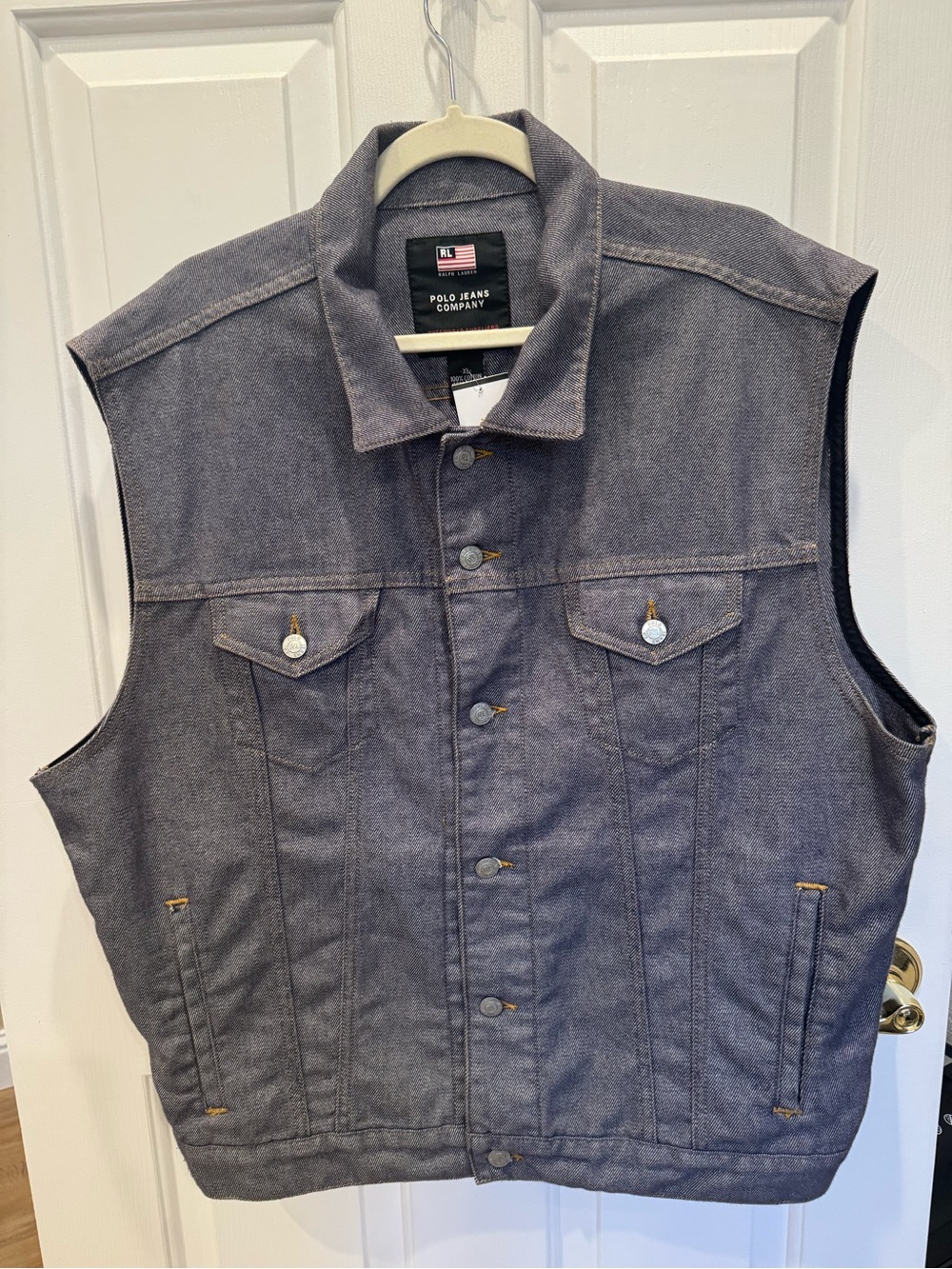 VTG Polo Jeans Co Ralph Lauren Grey Denim Trucker Vest Men's XL Perfect Conditio